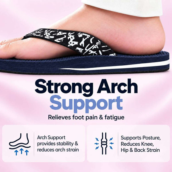 Ortho Rest Women's Comfortable and Stylish Flat Sandals Slipper | Soft Sole Casual Slip-On with back foot support (ARCH02) - Navy Blue