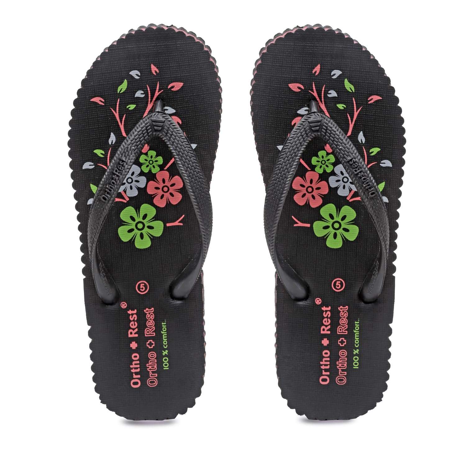 Ortho Rest Women's Comfortable and Stylish Flat Sandals Slipper | Soft Sole Casual Slip-On with back foot support (R115) - Black