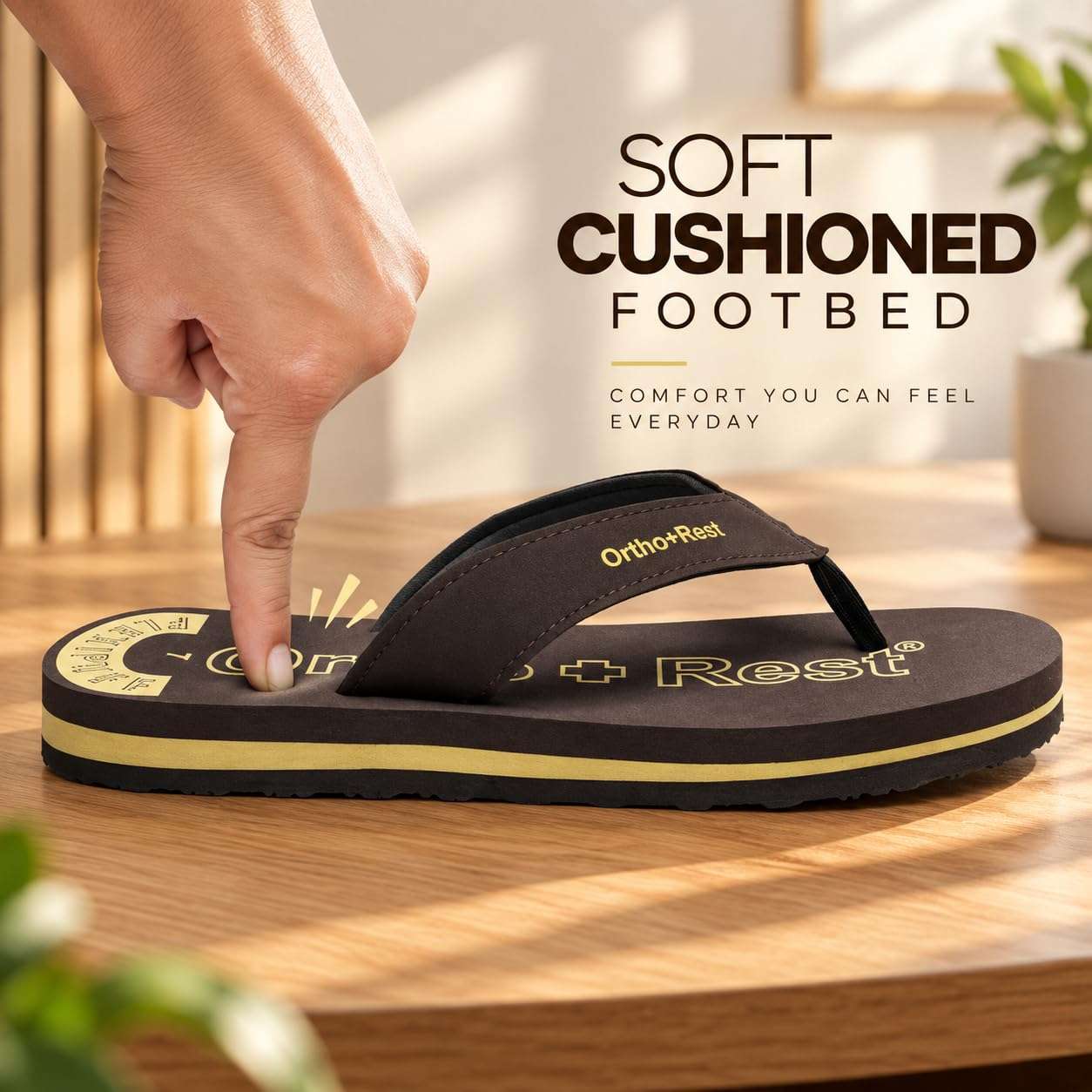 Ortho Rest Men Slipper  Super Soft, Lightweight and Comfortable Flip Flops for Home Daily Use (M555) - Brown