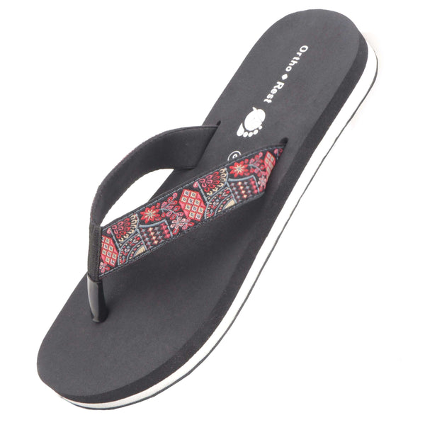 Ortho Rest Women's Comfortable and Stylish Flat Sandals Slipper | Soft Sole Casual Slip-On with back foot support (L216) - Black