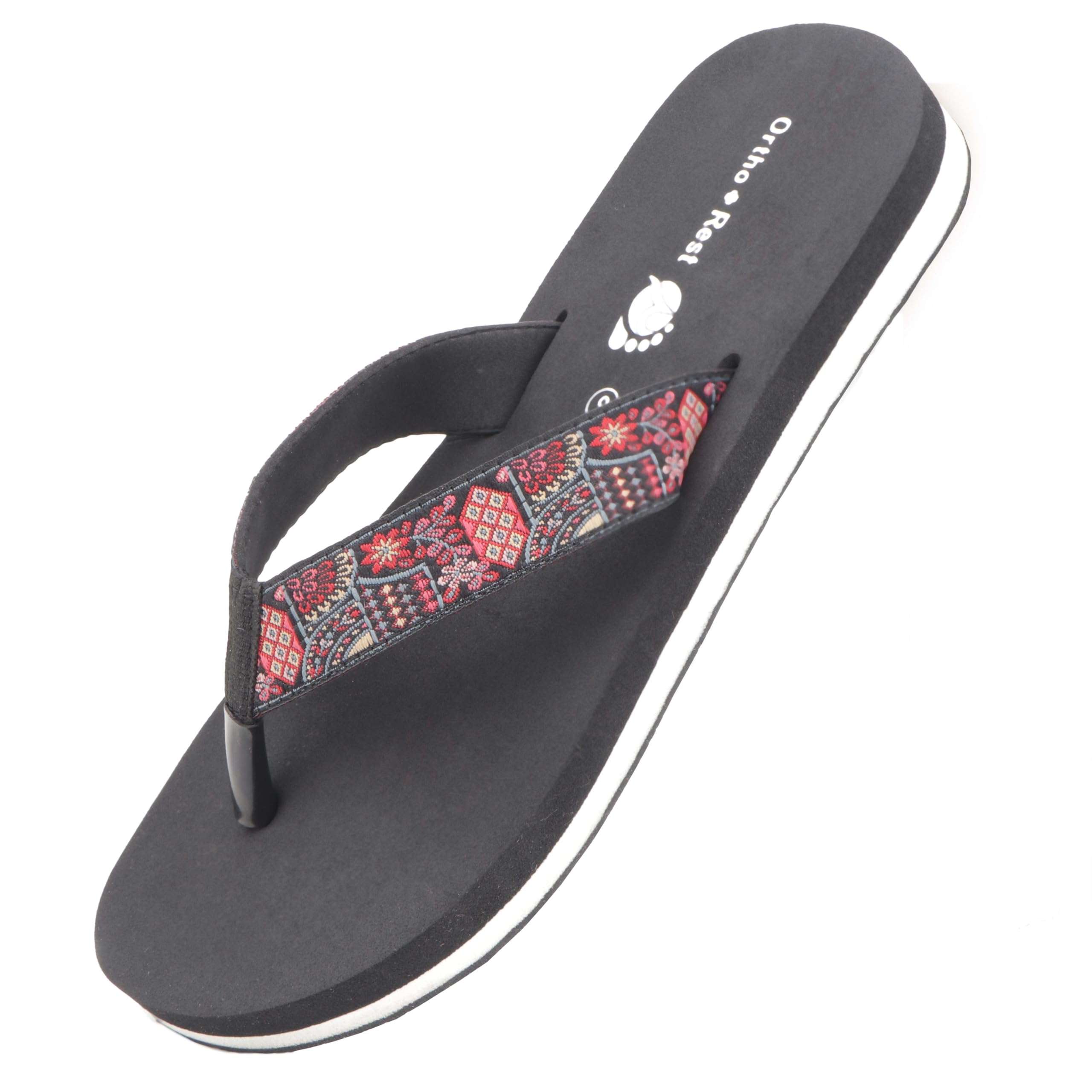 Ortho Rest Women's Comfortable and Stylish Flat Sandals Slipper | Soft Sole Casual Slip-On with back foot support (L221) - Black
