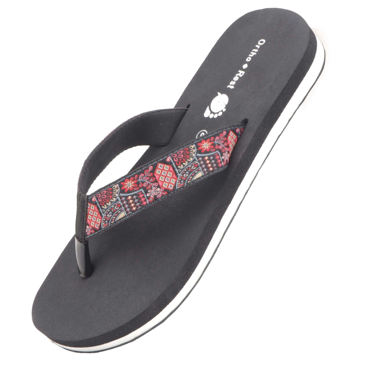 Ortho Rest Women's Comfortable and Stylish Flat Sandals Slipper | Soft Sole Casual Slip-On with back foot support (L221) - Black