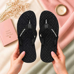 Ortho Rest Women's Comfortable and Stylish Flat Sandals Slipper | Soft Sole Casual Slip-On with back foot support (L777) - Black