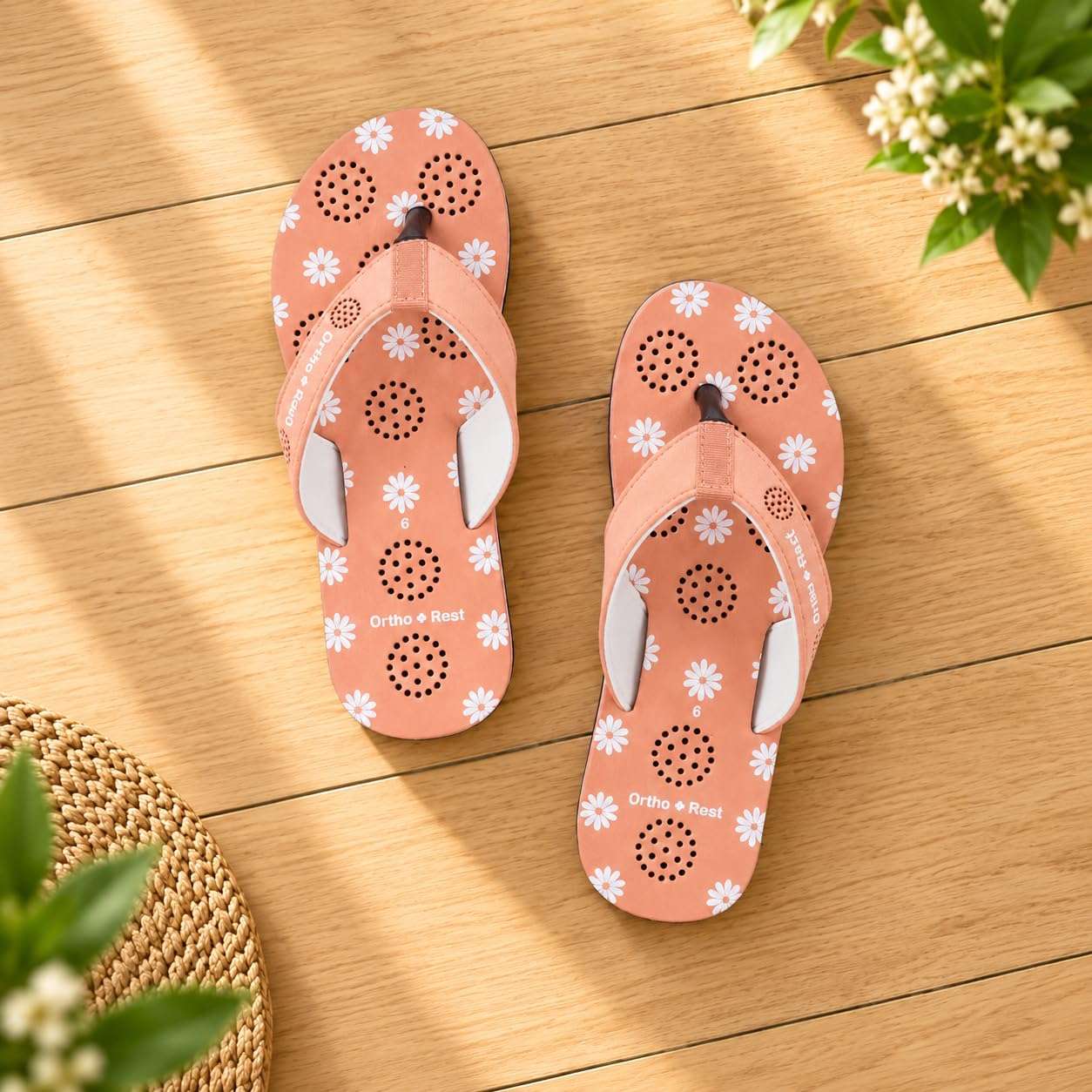 Ortho Rest Women's Comfortable and Stylish Flat Sandals Slipper | Soft Sole Casual Slip-On with back foot support (L218) - Peach