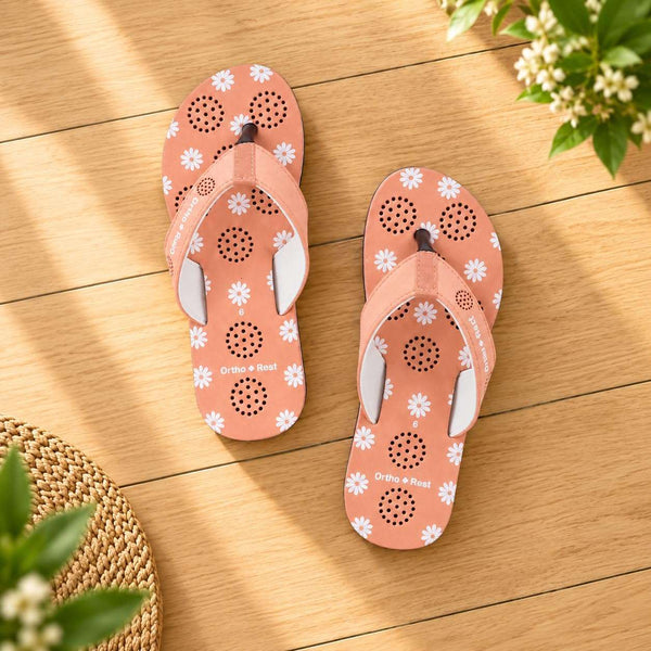 Ortho Rest Women's Comfortable and Stylish Flat Sandals Slipper | Soft Sole Casual Slip-On with back foot support (L218) - Peach