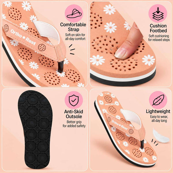 Ortho Rest Women's Comfortable and Stylish Flat Sandals Slipper | Soft Sole Casual Slip-On with back foot support (L218) - Peach