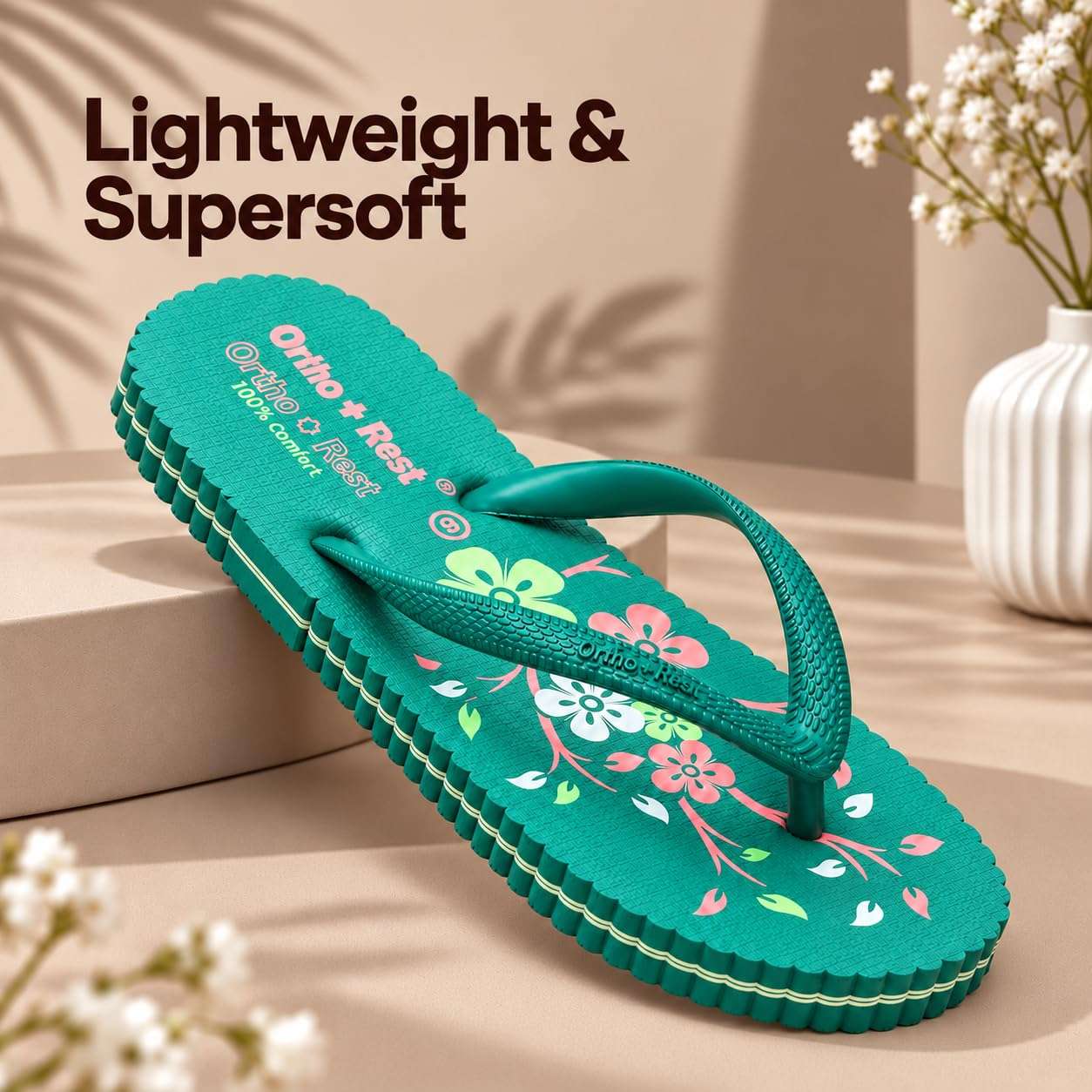 Ortho Rest Women's Comfortable and Stylish Flat Sandals Slipper | Soft Sole Casual Slip-On with back foot support (R115) - Green