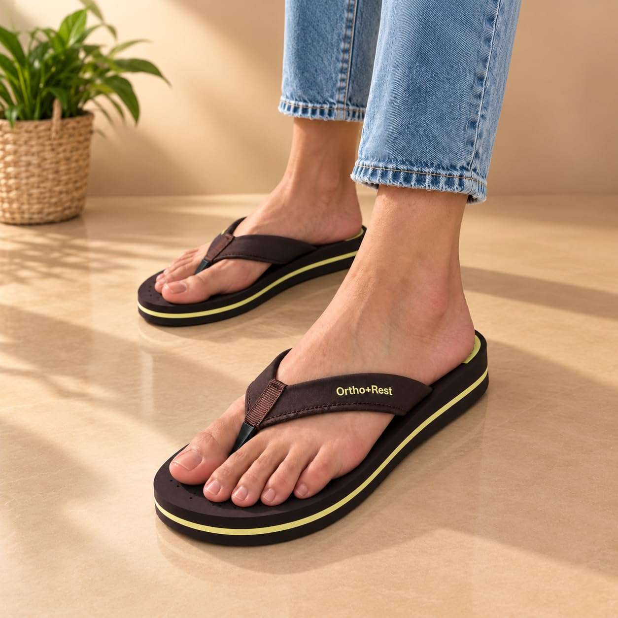 Ortho Rest Women's Comfortable and Stylish Flat Sandals Slipper | Soft Sole Casual Slip-On with back foot support (L300) - Brown