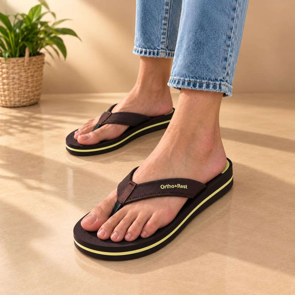 Ortho Rest Women's Comfortable and Stylish Flat Sandals Slipper | Soft Sole Casual Slip-On with back foot support (L300) - Brown