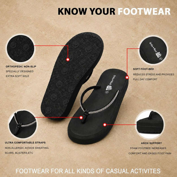 Ortho Rest Comfort Extra Soft Ortho Slippers for Women |  Doctor Chappal Footwear | Casual Flip Flops for Home Daily Use (L347) - Black
