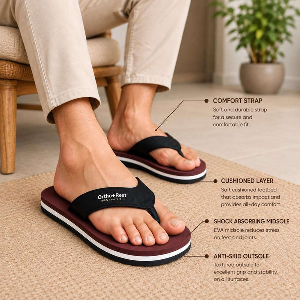Ortho Rest Men Slipper  Super Soft, Lightweight and Comfortable Flip Flops for Home Daily Use (M555) - Maroon