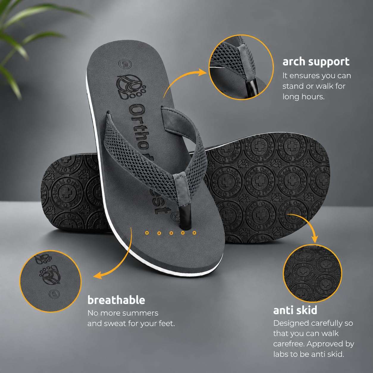 Ortho Rest Women's Comfortable and Stylish Flat Sandals Slipper | Soft Sole Casual Slip-On with back foot support (L217) - Grey