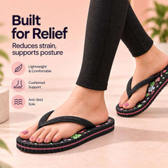 Ortho Rest Women's Comfortable and Stylish Flat Sandals Slipper | Soft Sole Casual Slip-On with back foot support (R115) - Black
