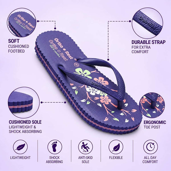 Ortho Rest Women's Comfortable and Stylish Flat Sandals Slipper | Soft Sole Casual Slip-On with back foot support (R115) - Purple