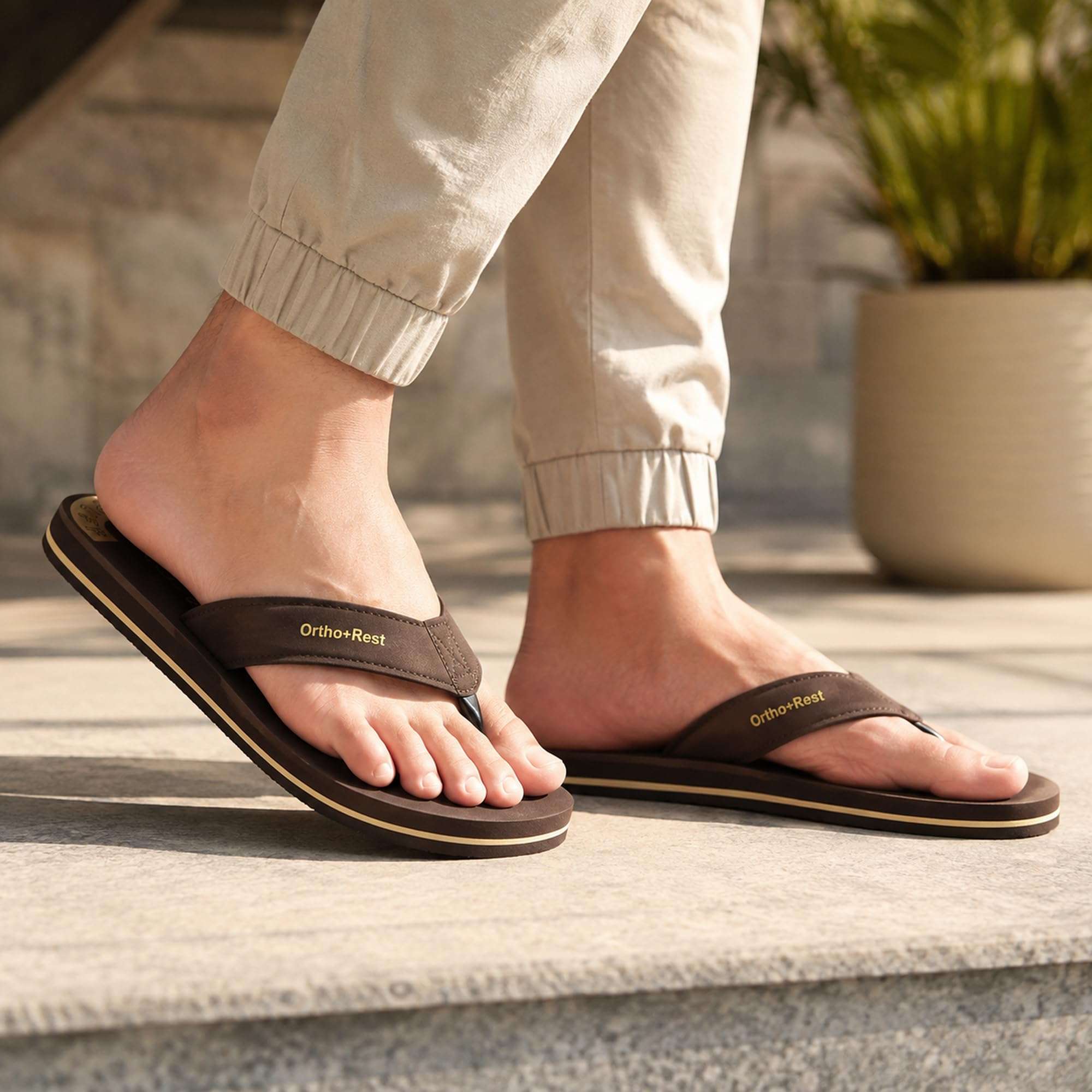 Ortho Rest Men Slipper  Super Soft, Lightweight and Comfortable Flip Flops for Home Daily Use (M555) - Brown
