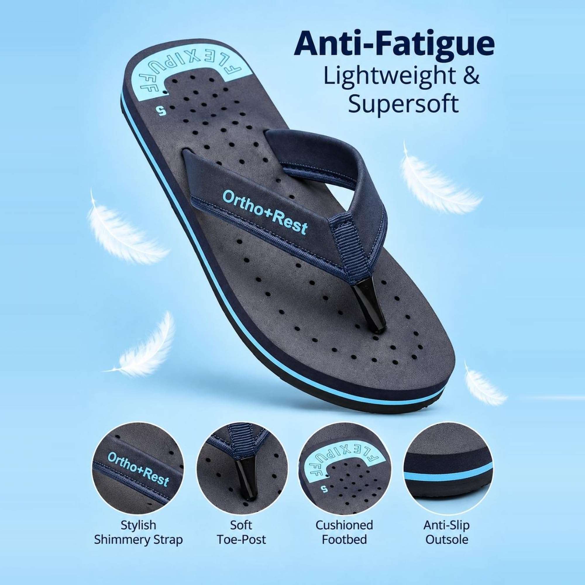 Ortho Rest Women's Comfortable and Stylish Flat Sandals Slipper | Soft Sole Casual Slip-On with back foot support (L300) - Blue