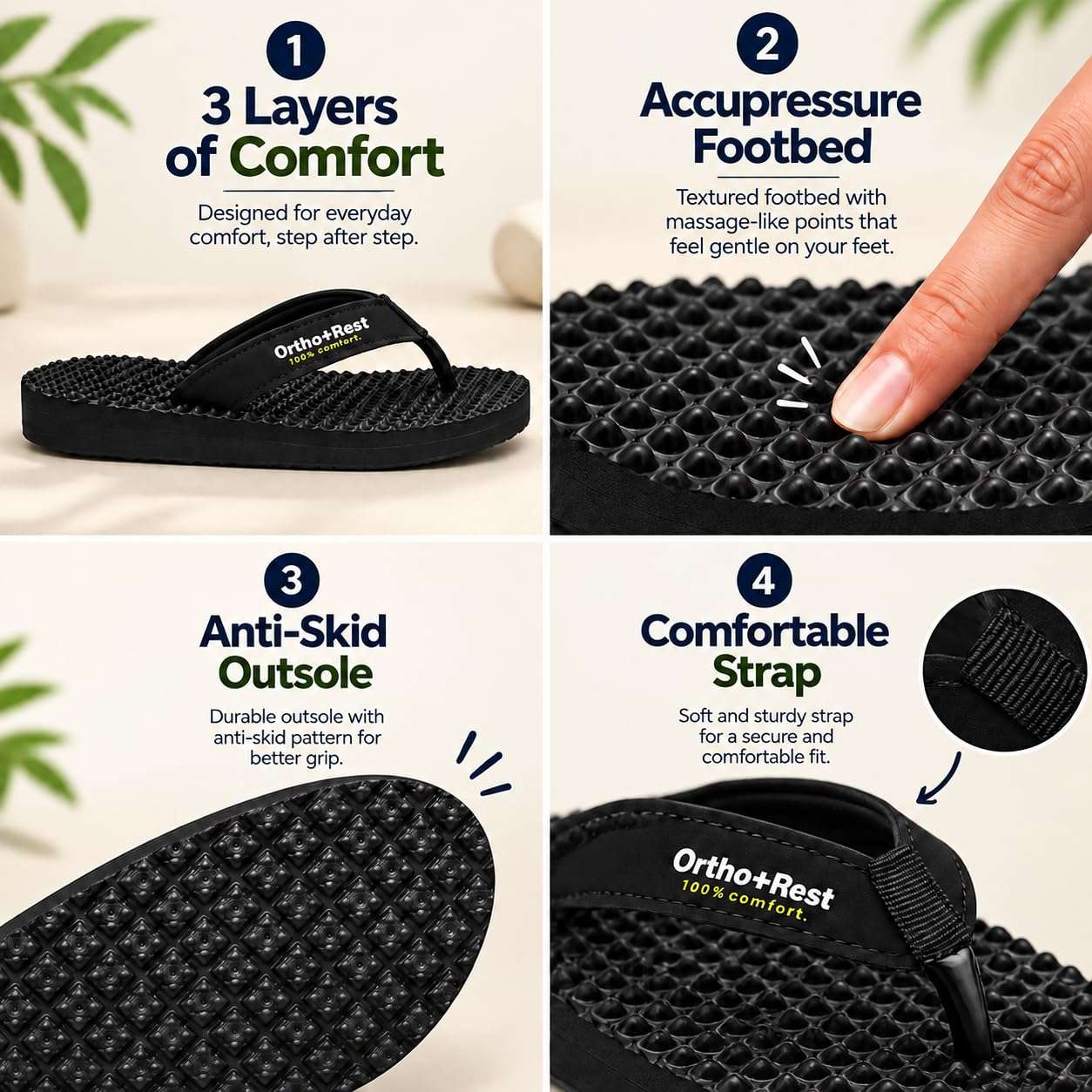 Ortho Rest Women's Comfortable and Stylish Flat Sandals Slipper | Soft Sole Casual Slip-On with back foot support (L777) - Black
