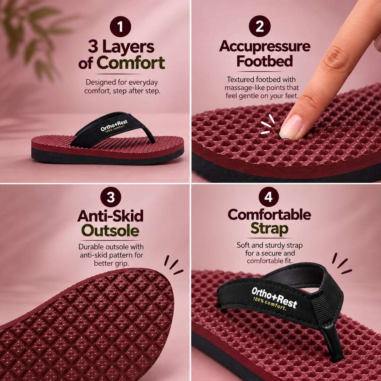Ortho Rest Women's Comfortable and Stylish Flat Sandals Slipper | Soft Sole Casual Slip-On with back foot support (L777) - Maroon