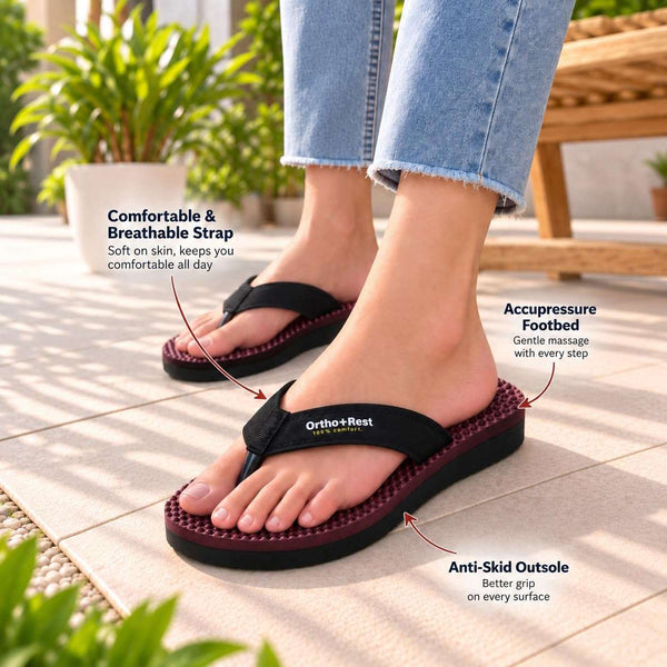 Ortho Rest Women's Comfortable and Stylish Flat Sandals Slipper | Soft Sole Casual Slip-On with back foot support (L777) - Maroon