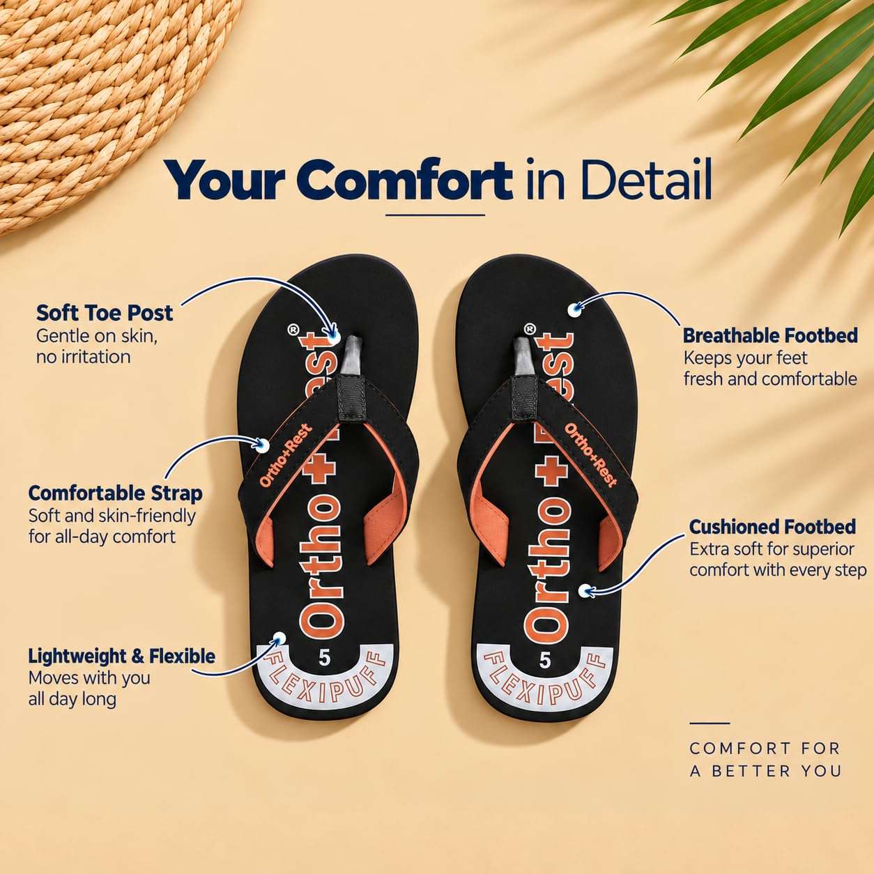 Ortho Rest Comfort Extra Soft Ortho Slippers for Women |  Doctor Chappal Footwear | Casual Flip Flops for Home Daily Use (L222) - Black