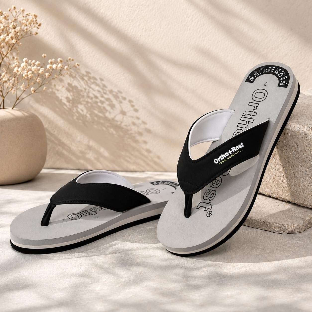Ortho Rest Men Slipper  Super Soft, Lightweight and Comfortable Flip Flops for Home Daily Use (M555) - Grey