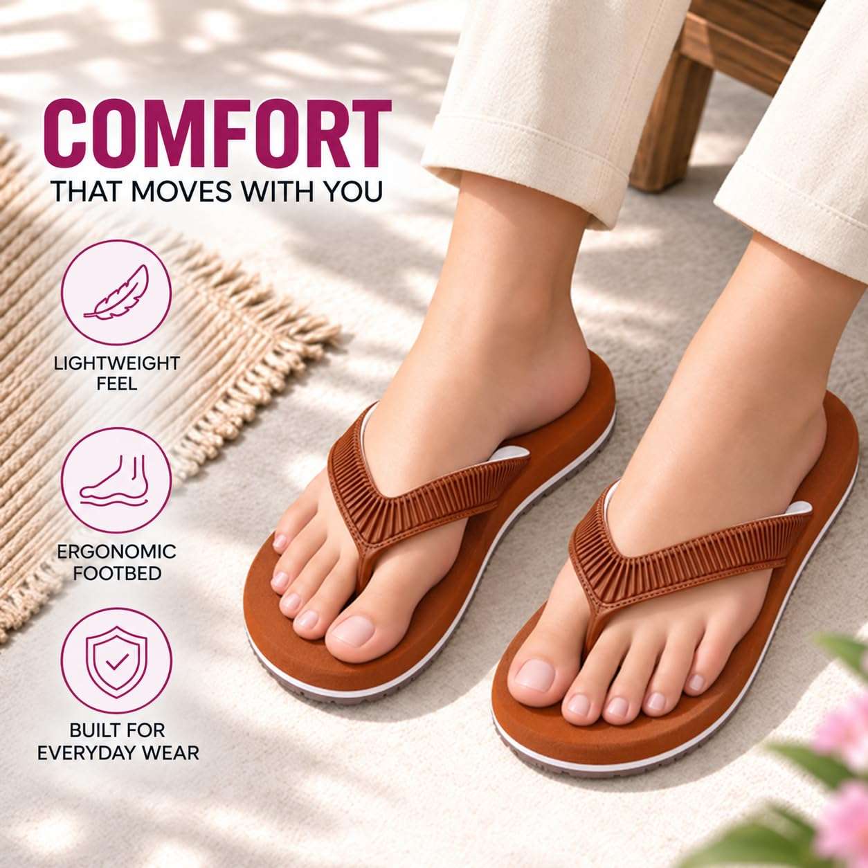 Ortho Rest  Slippers for Women with Cushioned Anti-Skid Sole (L219) - Tan