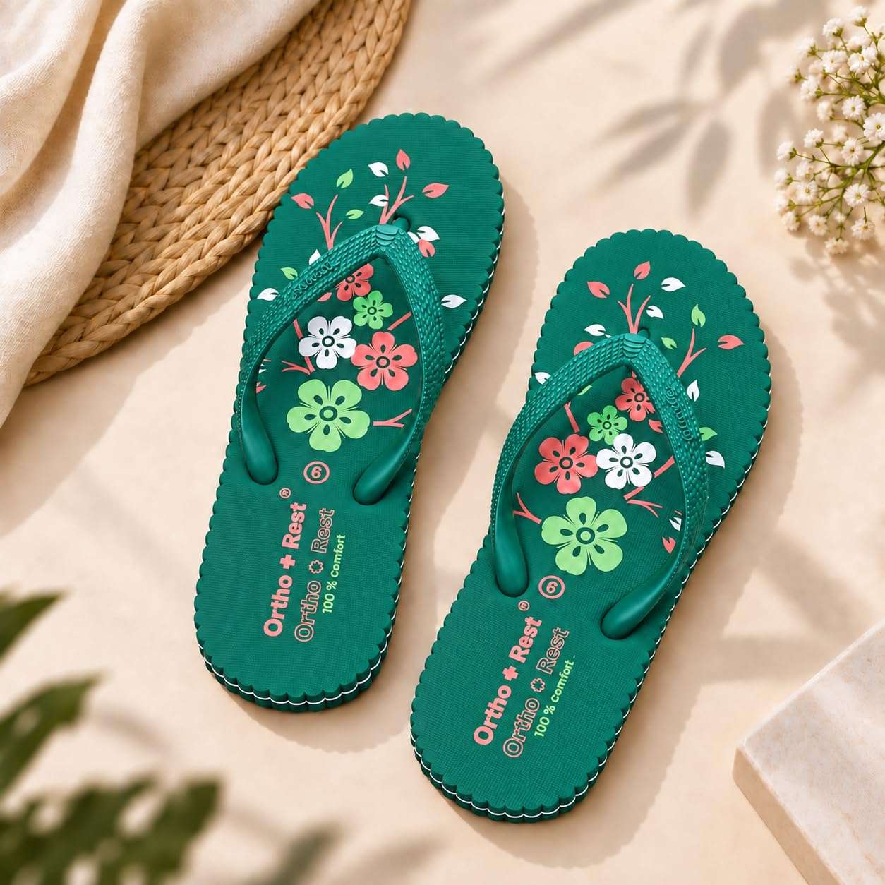 Ortho Rest Women's Comfortable and Stylish Flat Sandals Slipper | Soft Sole Casual Slip-On with back foot support (R115) - Green