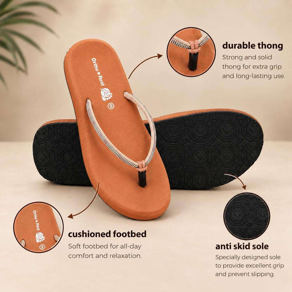 Ortho Rest Comfort Extra Soft Ortho Slippers for Women |  Doctor Chappal Footwear | Casual Flip Flops for Home Daily Use (L347) - Peach