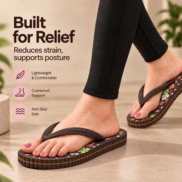 Ortho Rest Women's Comfortable and Stylish Flat Sandals Slipper | Soft Sole Casual Slip-On with back foot support (R115) - Brown