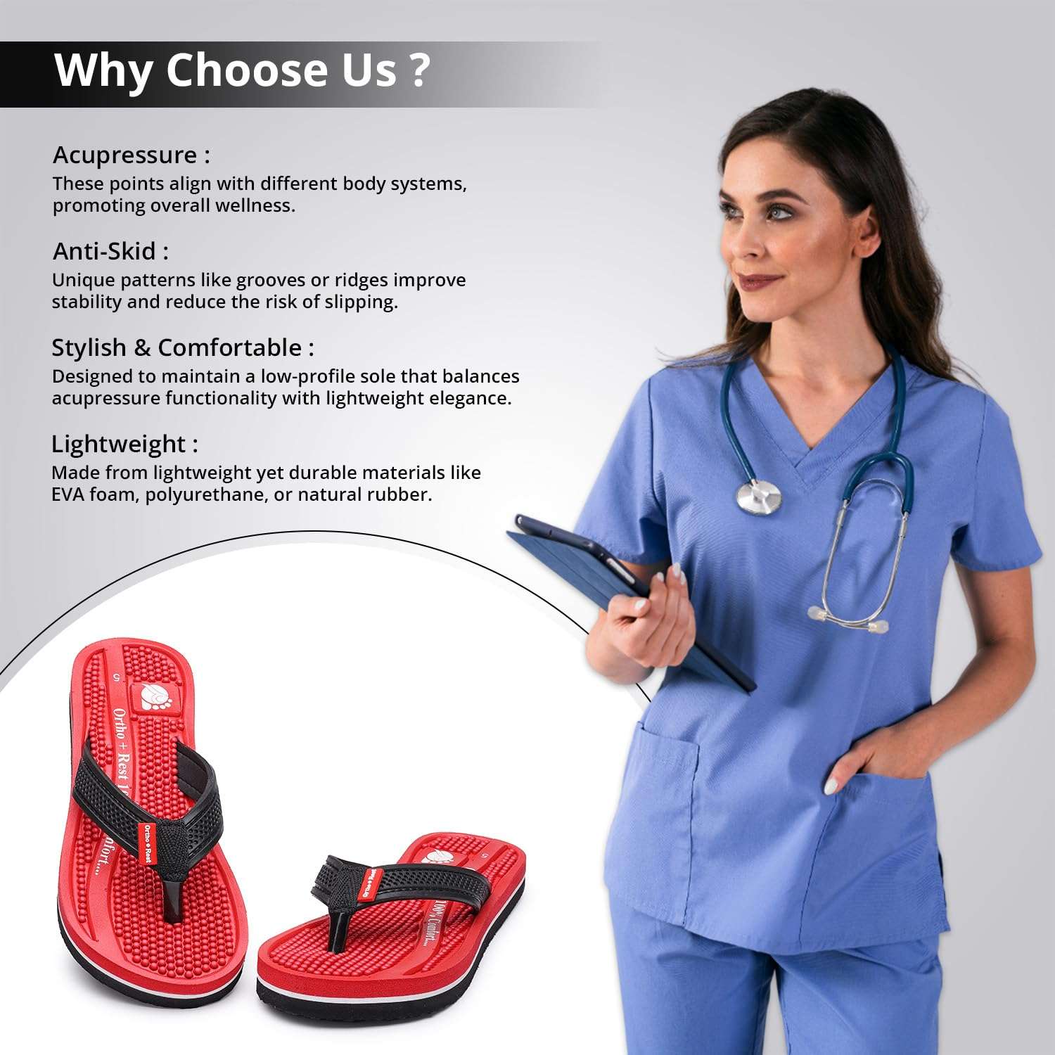 Ortho Rest Women's Comfortable and Stylish Flat Sandals Slipper | Soft Sole Casual Slip-On with back foot support (L215) - Red