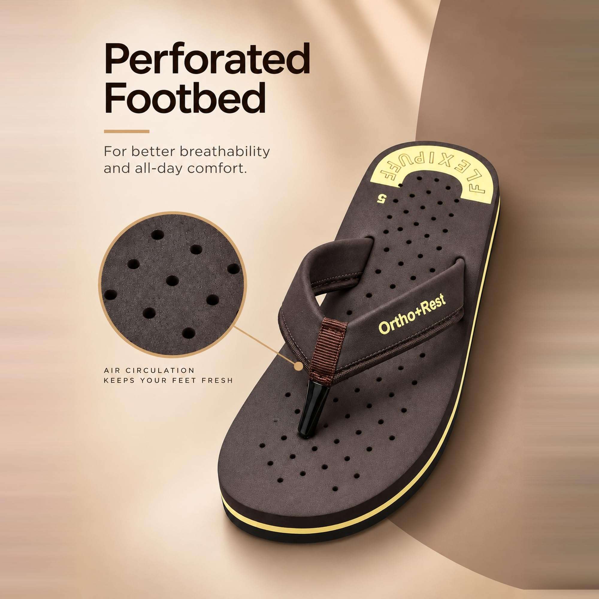 Ortho Rest Women's Comfortable and Stylish Flat Sandals Slipper | Soft Sole Casual Slip-On with back foot support (L300) - Brown