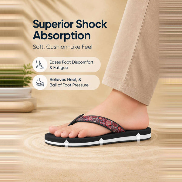 Ortho Rest Women's Comfortable and Stylish Flat Sandals Slipper | Soft Sole Casual Slip-On with back foot support (L216) - Black