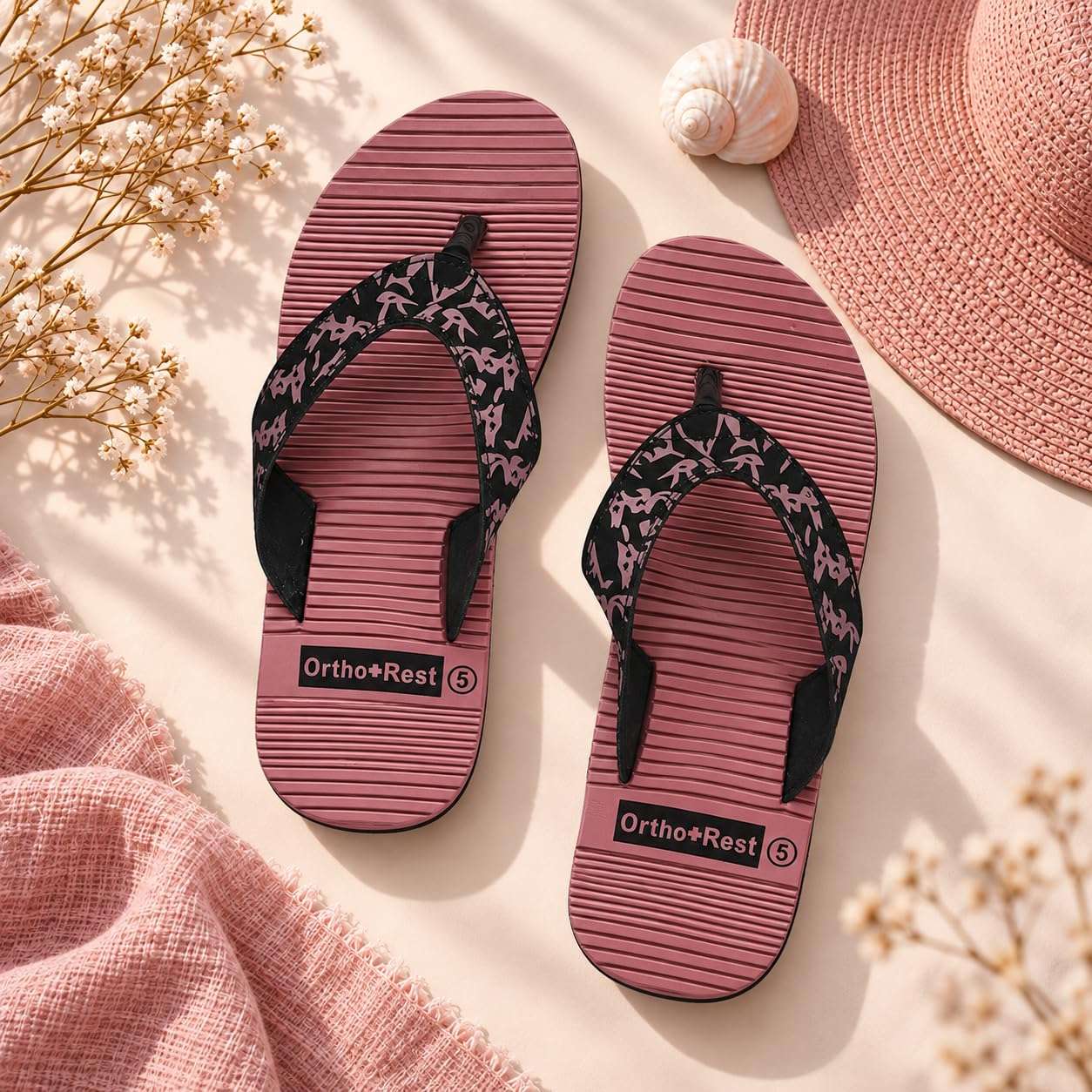 Ortho Rest Women's Comfortable and Stylish Flat Sandals Slipper | Soft Sole Casual Slip-On with back foot support (ARCH02) - Pink