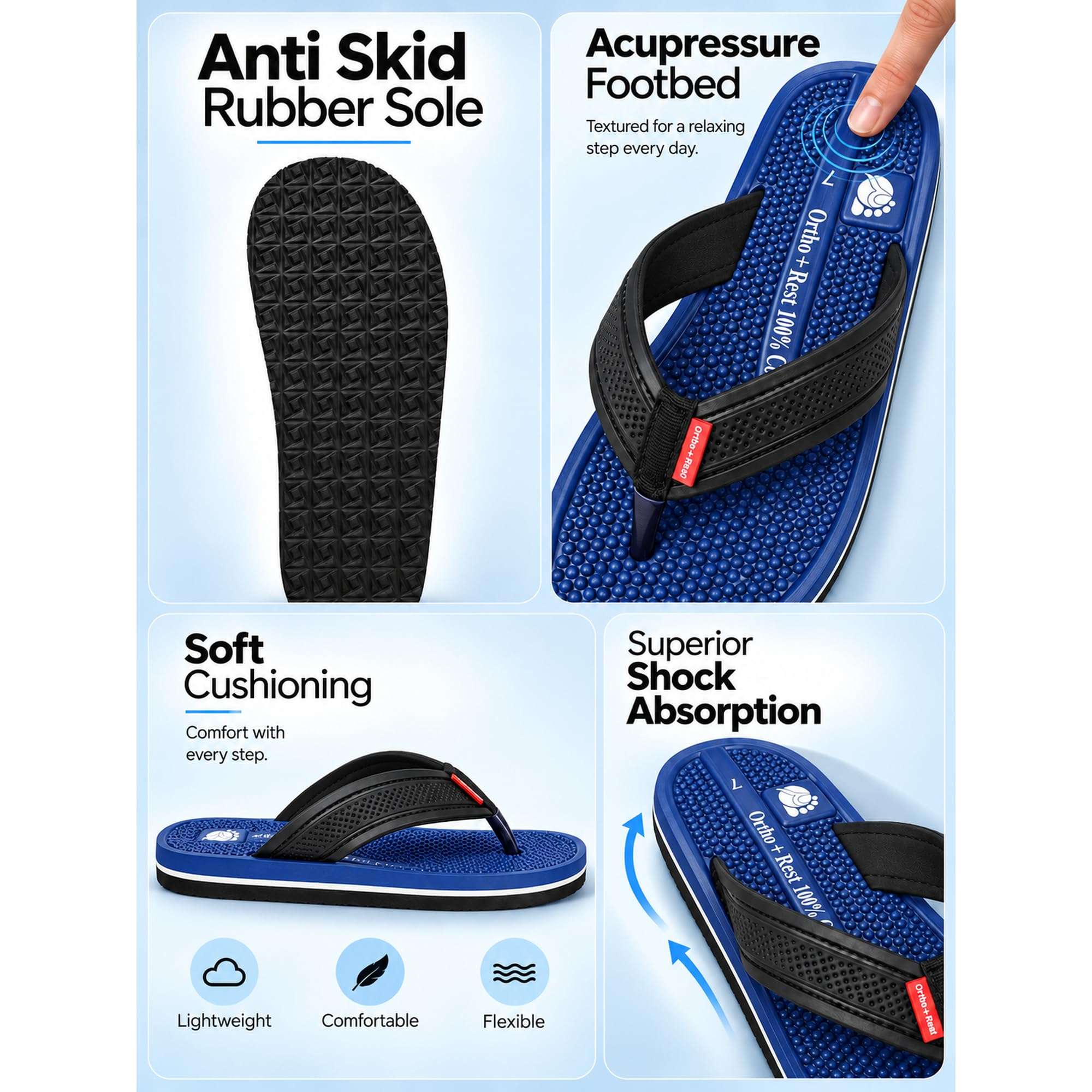 Ortho Rest  Men's Flip Flops with Acupressure Footbed (M10015) - Blue