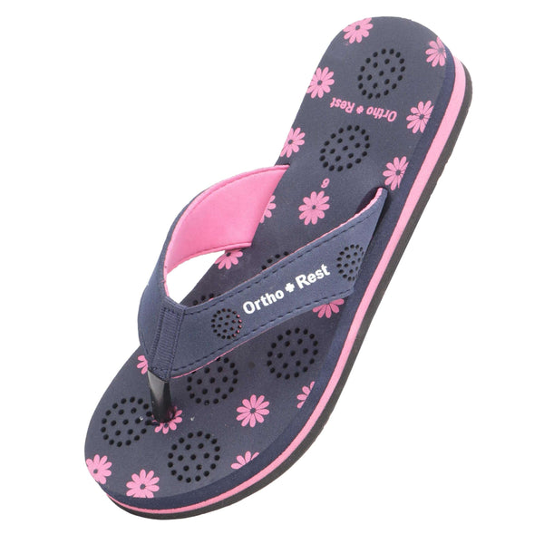 Ortho Rest Women's Comfortable and Stylish Flat Sandals Slipper | Soft Sole Casual Slip-On with back foot support (L218) - Navy Blue