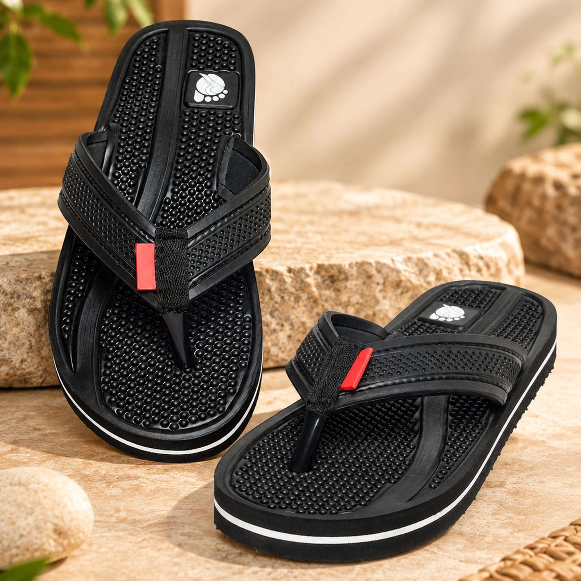 Ortho Rest  Men's Flip Flops with Acupressure Footbed (M10015) - Black