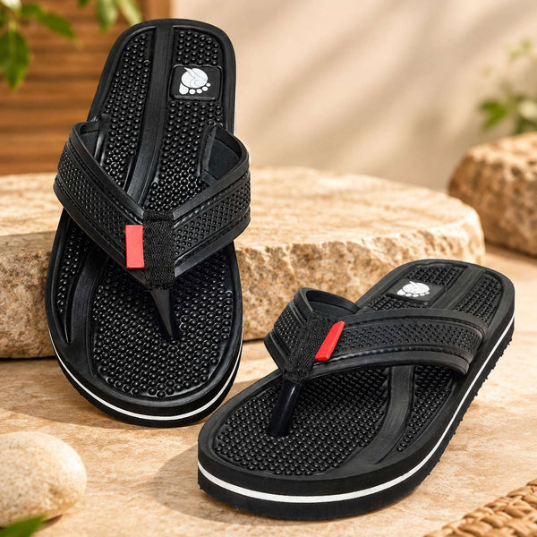Ortho Rest  Men's Flip Flops with Acupressure Footbed (M10015) - Black