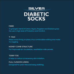 Montac Half Terry Full Length Silver Diabetic Socks for Men and Women | Soft, Cushioned Support with Non-Binding Top | Ideal for Sensitive Feet and Diabetic Care-Black ,Skin & Grey| Pack of 3