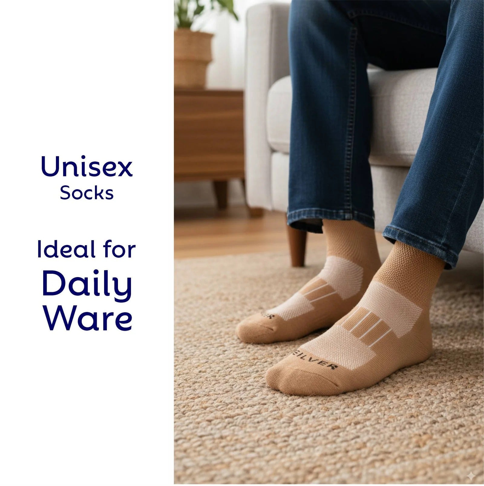 Montac Half Terry Full Length Silver Diabetic Socks for Men and Women | Soft, Cushioned Support with Non-Binding Top | Ideal for Sensitive Feet and Diabetic Care-Black ,Skin & Grey| Pack of 3