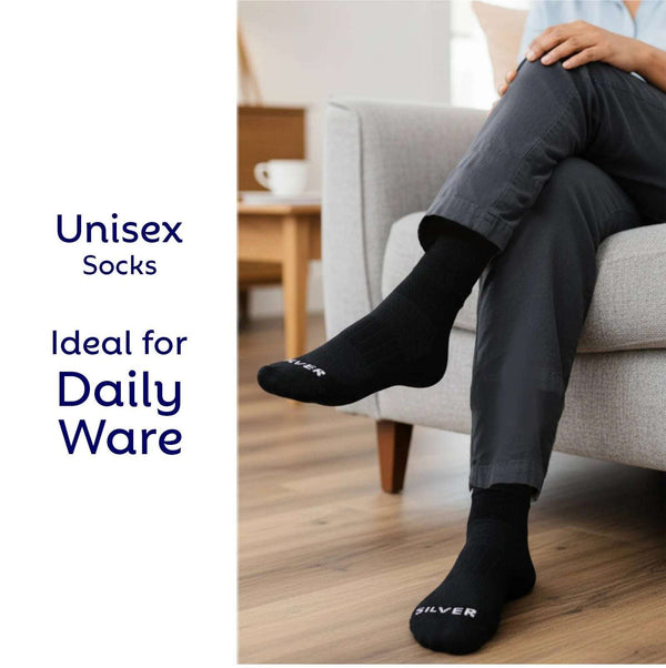 Diabetic Half Terry Full Length Silver Diabetic Socks for Men and Women | Soft, Cushioned Support with Non-Binding Top | Ideal for Sensitive Feet and Diabetic Care-Black ,Navy & Grey| Pack of 3 Diabetic Shoe - An Ortho Shoes Company