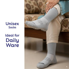 Montac Half Terry Full Length Silver Diabetic Socks for Men and Women | Soft, Cushioned Support with Non-Binding Top | Ideal for Sensitive Feet and Diabetic Care-Black ,Skin & Grey| Pack of 3