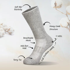 Montac Half Terry Full Length Silver Diabetic Socks for Men and Women | Soft, Cushioned Support with Non-Binding Top | Ideal for Sensitive Feet and Diabetic Care-Black ,Skin & Grey| Pack of 3